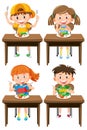 Set of children eating healthy breakfast Royalty Free Stock Photo
