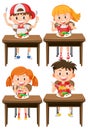 Set of children eating healthy breakfast Royalty Free Stock Photo