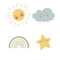 Set of children elements in boho style. Vector illustration. Collection star, rainbow, cloud, sun Royalty Free Stock Photo