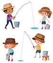 Set of children fishing