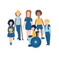 MobileSet of children flat icons including disabled kids on wheelchair and crutches, red headed girl and afro-american boy Royalty Free Stock Photo