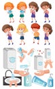 Set of children with hand proctection from virus Royalty Free Stock Photo