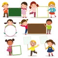 Set of children holding blank signs Royalty Free Stock Photo