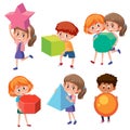 Set of children holding math geometry shapes