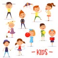 Set of children or kids at their activity