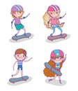 Set children play skateboards and helmet Royalty Free Stock Photo