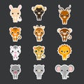 Set of children`s african animal stickers. Flat vector stock illustration Royalty Free Stock Photo