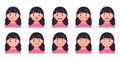 Set of children`s avatars.Girl with glasses.Different emotions.Flat Vector illustration isolated on white background