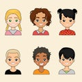 Set of children\'s character avatars from different countries smile faces of boy and girl Royalty Free Stock Photo