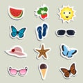 Set of children's summer stickers