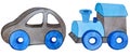 Set of children`s wooden toy. car and train Royalty Free Stock Photo