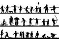 Set of children silhouettes playing outdoor