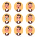 Set of children's boy avatars expressing various emotions. Smile