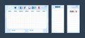 Set childrens weekly planner and todo list pages, flat vector illustration.