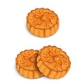 Set of the Chinese cartoon Mooncakes for the Mid Autumn Festival. Isolated mooncake on white background. Vector illustration