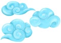 Set of Chinese cloud. cartoonish blue element with white accents. for designs with an Eastern flair, a sense of warmth and