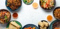 Set of Chinese dishes on white table copy space Royalty Free Stock Photo