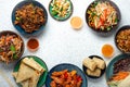 Set of Chinese dishes on white table copy space Royalty Free Stock Photo