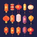 Set of Chinese lanterns in flat style Royalty Free Stock Photo