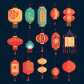 Set of Chinese lanterns in flat style Royalty Free Stock Photo