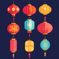 Set of Chinese lanterns in flat style Royalty Free Stock Photo