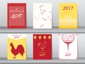 Set of chinese new year 2017cards,chinese cards,poster,template,greeting cards,animals,cute,rooster,Vector illustrations