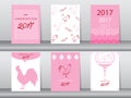 Set of chinese new year 2017cards,chinese cards,poster,template,greeting cards,animals,cute,rooster,Vector illustrations