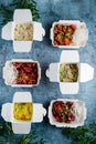 set of Chinese noodles in boxes top view Royalty Free Stock Photo