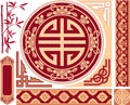 Set of Chinese Pattern Elements - Corners, Border, Round Ornament