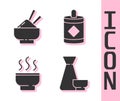 Set Chinese tea ceremony, Rice in a bowl with chopstick, Chinese tea ceremony and Firework icon. Vector Royalty Free Stock Photo