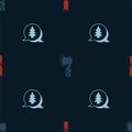 Set Chisel tool, Wooden axe and Tree on seamless pattern. Vector Royalty Free Stock Photo