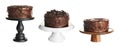Set with chocolate cakes on white background Royalty Free Stock Photo