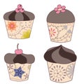 Set of chocolate cupcakes vintage