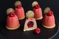 Set of chocolate mini cakes with fresh raspberry