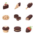A set of chocolate sweets. Chocolate products for people. Chocolate desserts icon in set collection on cartoon style Royalty Free Stock Photo