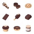 A set of chocolate sweets. Chocolate products for people. Chocolate desserts icon in set collection on cartoon style Royalty Free Stock Photo