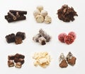 Set of chocolate sweets on white background