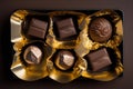 set of chocolates on a dark background top view AI Generation