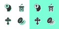 Set Christian bread, Priest, cross and Church sermon tribune icon. Vector