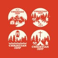 Set of christian camp labels and logo graphics.