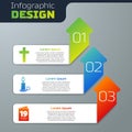 Set Christian cross, Burning candle in candlestick and Greeting card with Happy Easter. Business infographic template
