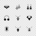 Set Christian cross on chain, Diamond, Pendant necklace, Earrings, Necklace, and Piercing icon. Vector Royalty Free Stock Photo