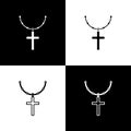 Set Christian cross on chain icon isolated on black and white background. Church cross. Vector Royalty Free Stock Photo