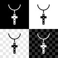 Set Christian cross on chain icon isolated on black and white, transparent background. Church cross. Vector Royalty Free Stock Photo