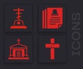 Set Christian Cross, Grave With Cross, Death Certificate And Old Crypt Icon. Vector