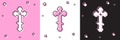 Set Christian cross icon isolated on pink and white, black background. Church cross. Vector Illustration Royalty Free Stock Photo