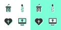 Set Christian cross on monitor, Church sermon tribune, in heart and Burning candle icon. Vector Royalty Free Stock Photo