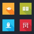 Set Christian fish, The commandments, Man with third eye and Japan Gate icon. Vector Royalty Free Stock Photo