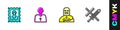 Set Christian icon, Priest, Knight crusader and Crusade icon. Vector