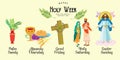 Set for Christianity holy week before easter, Lent and Palm or Passion Sunday, Good Friday crucifixion of Jesus and his Royalty Free Stock Photo